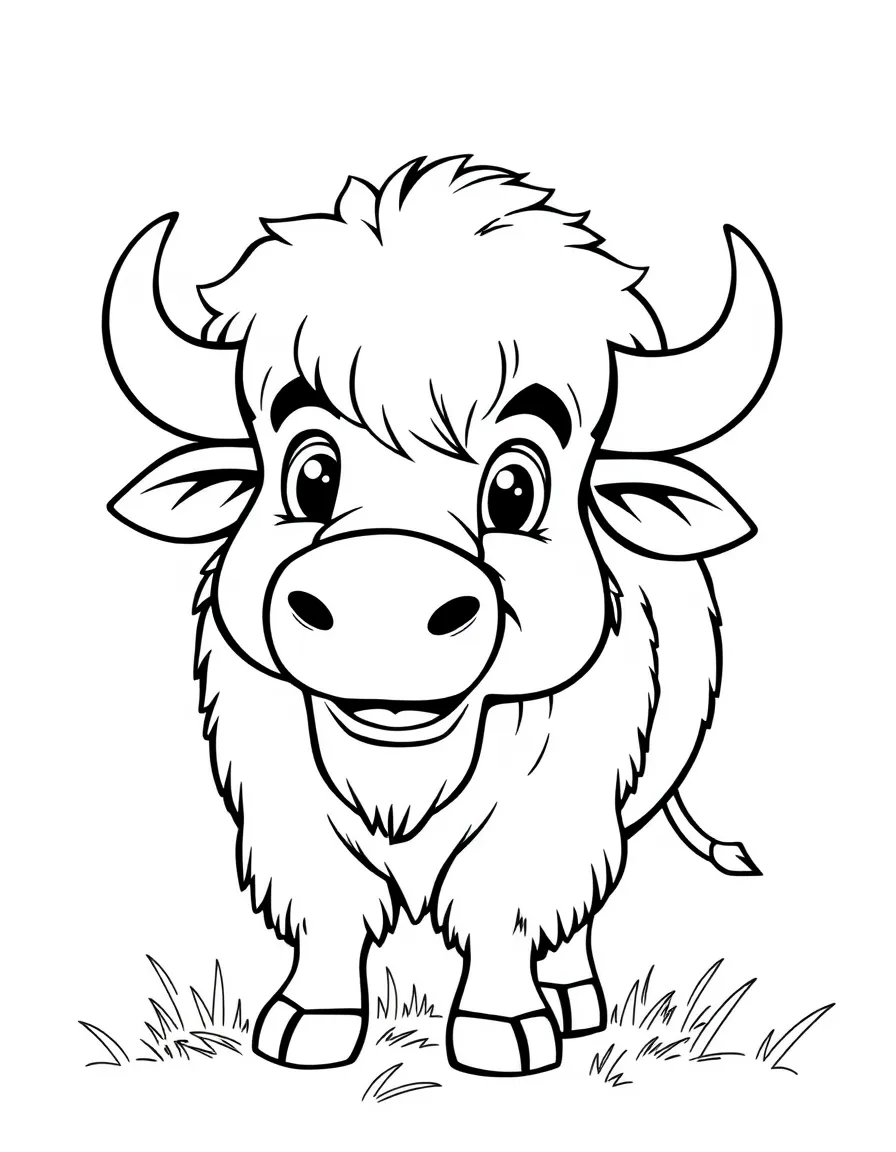 Cheerful cartoon bison coloring page