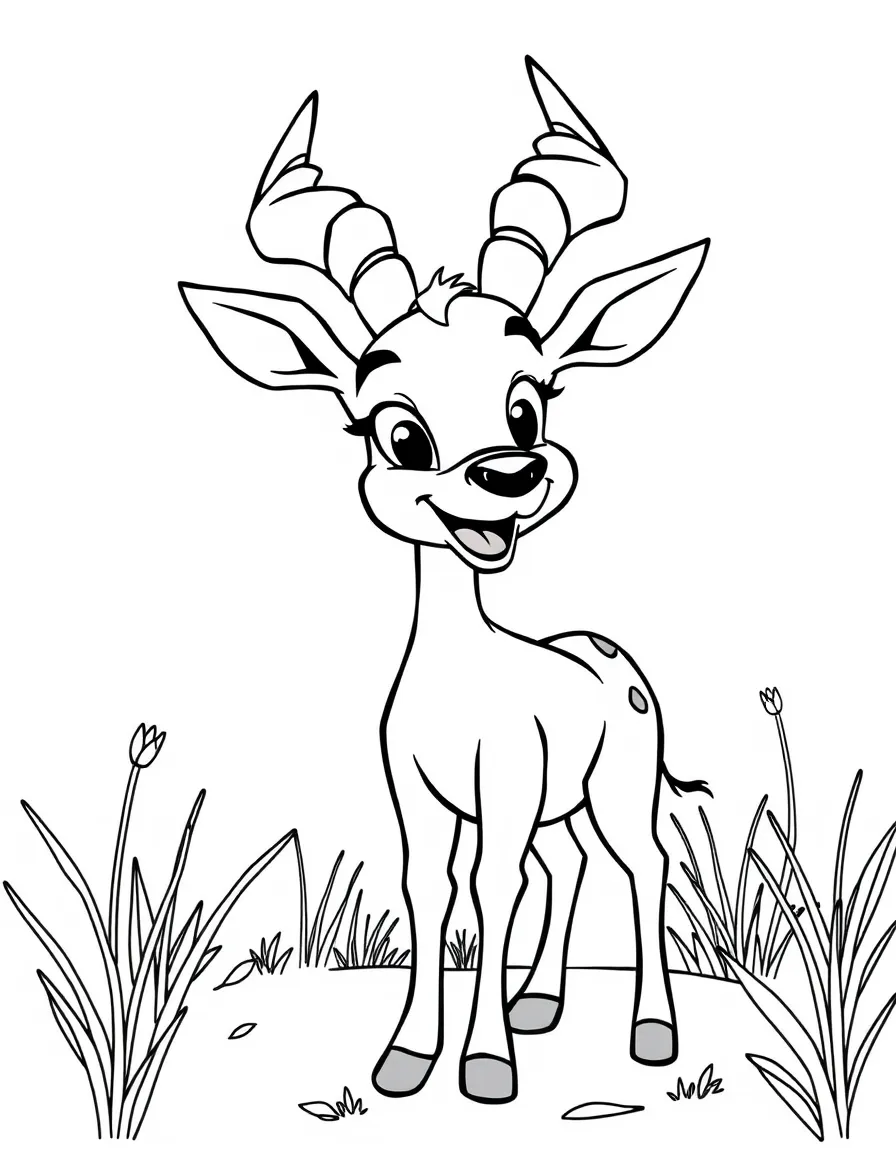 Cheerful cartoon gazelle coloring page