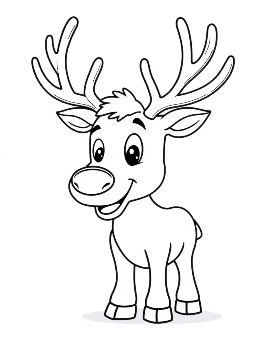 Cheerful cartoon caribou coloring page