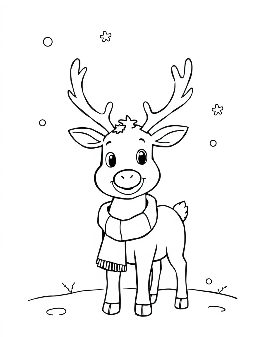Cheerful cartoon reindeer coloring page