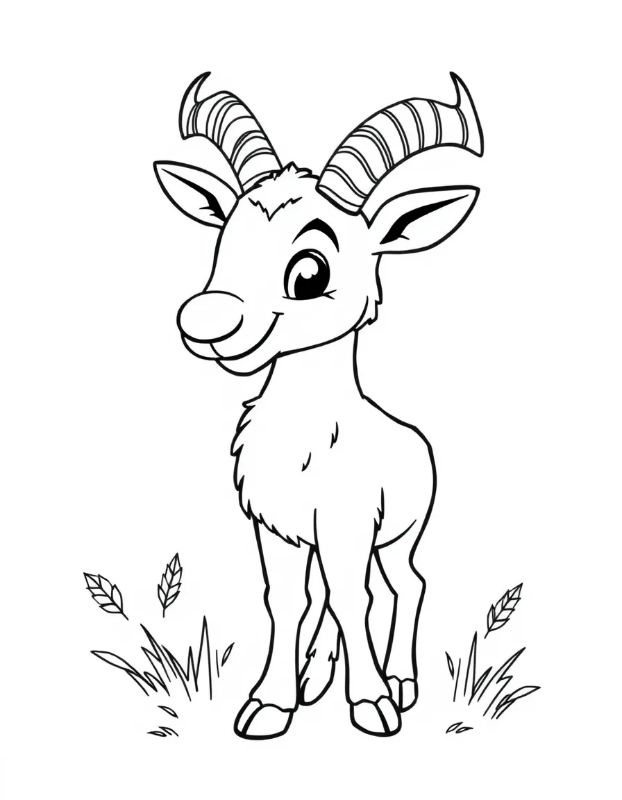 Cheerful cartoon ibex coloring page