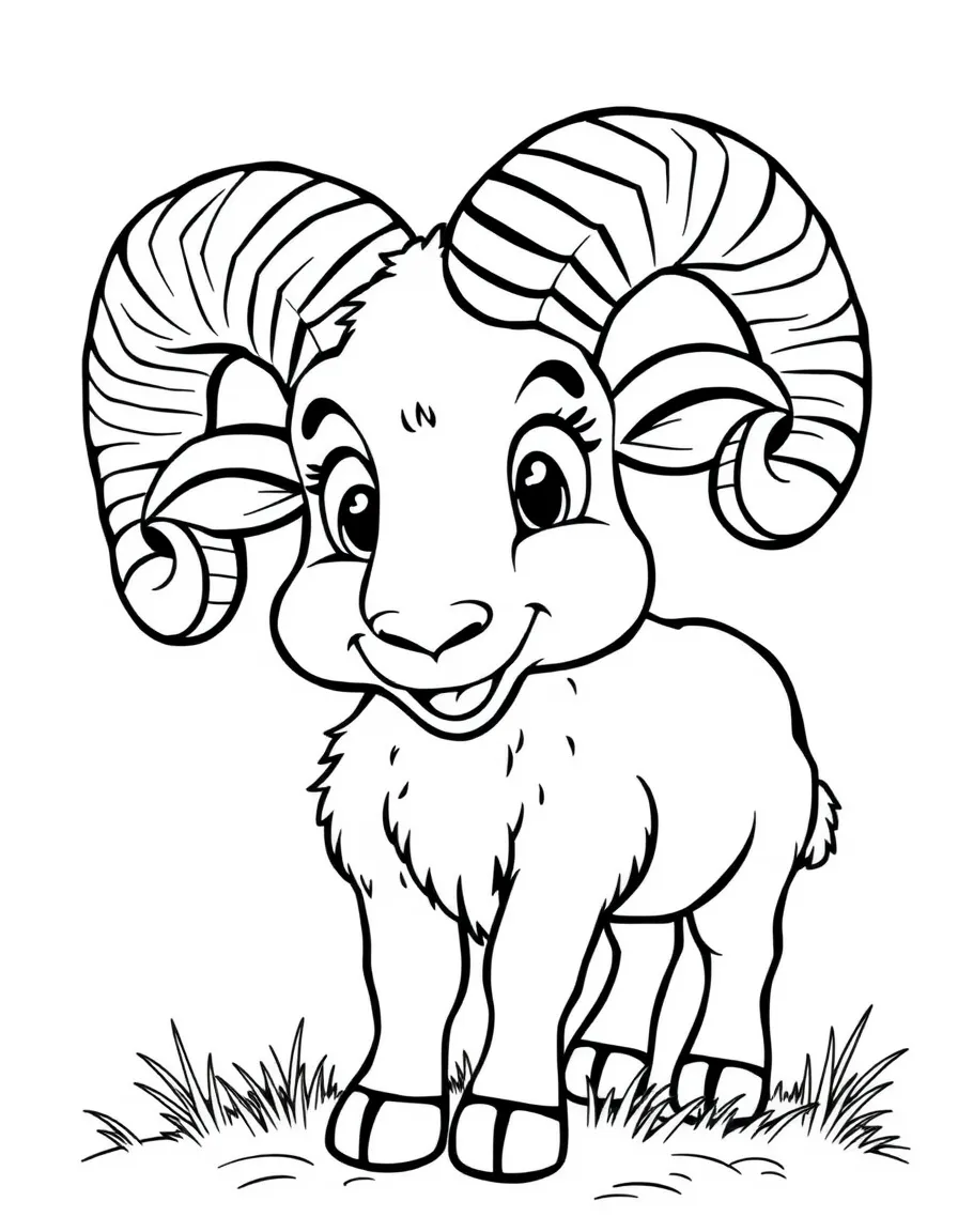 Cheerful cartoon bighorn sheep coloring page