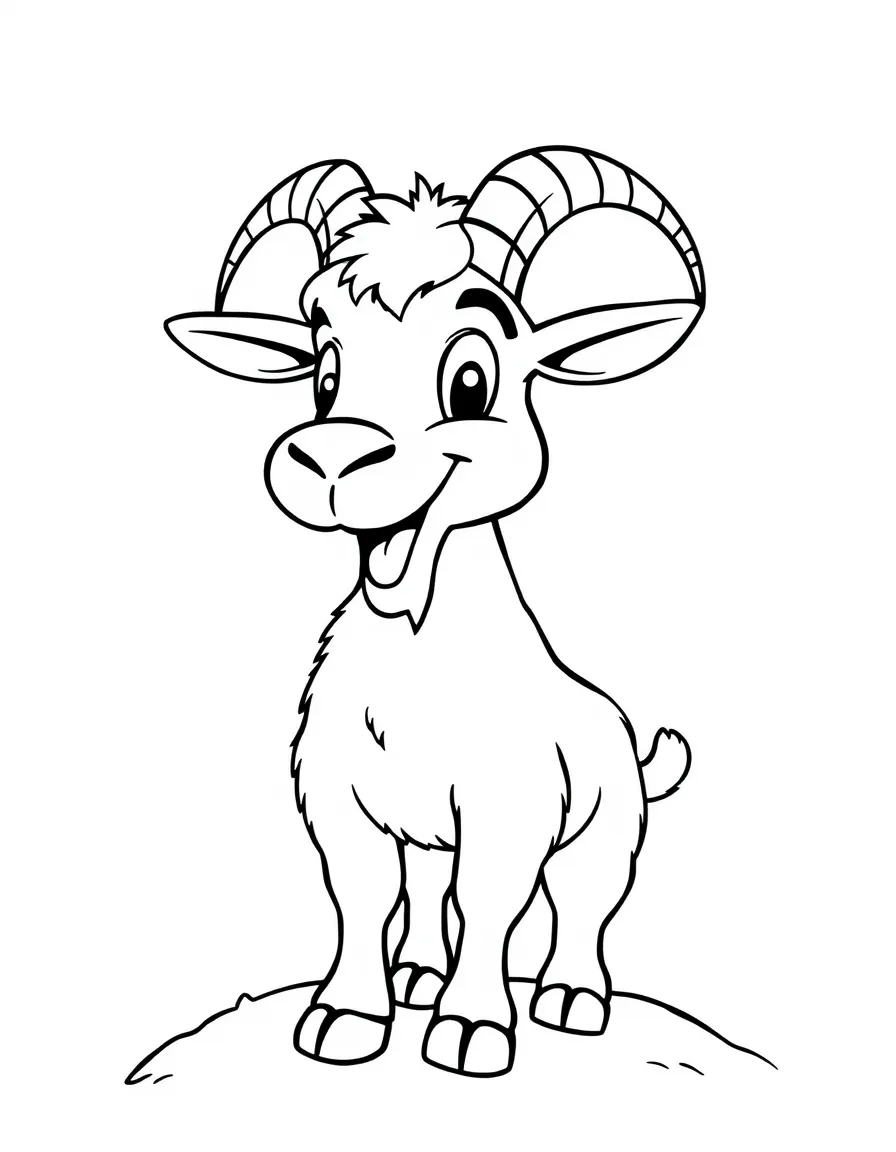 Cheerful cartoon mountain goat coloring page