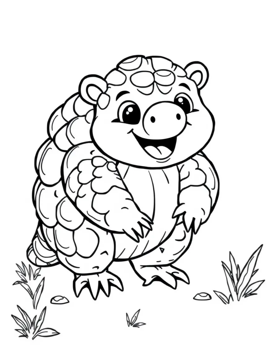 Cheerful cartoon pangolin coloring page