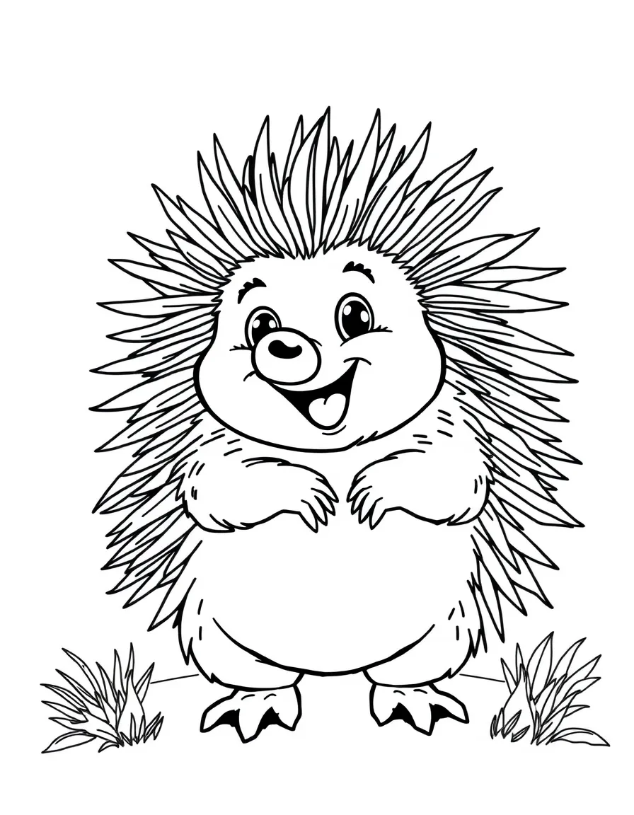 Cheerful cartoon echidna coloring page