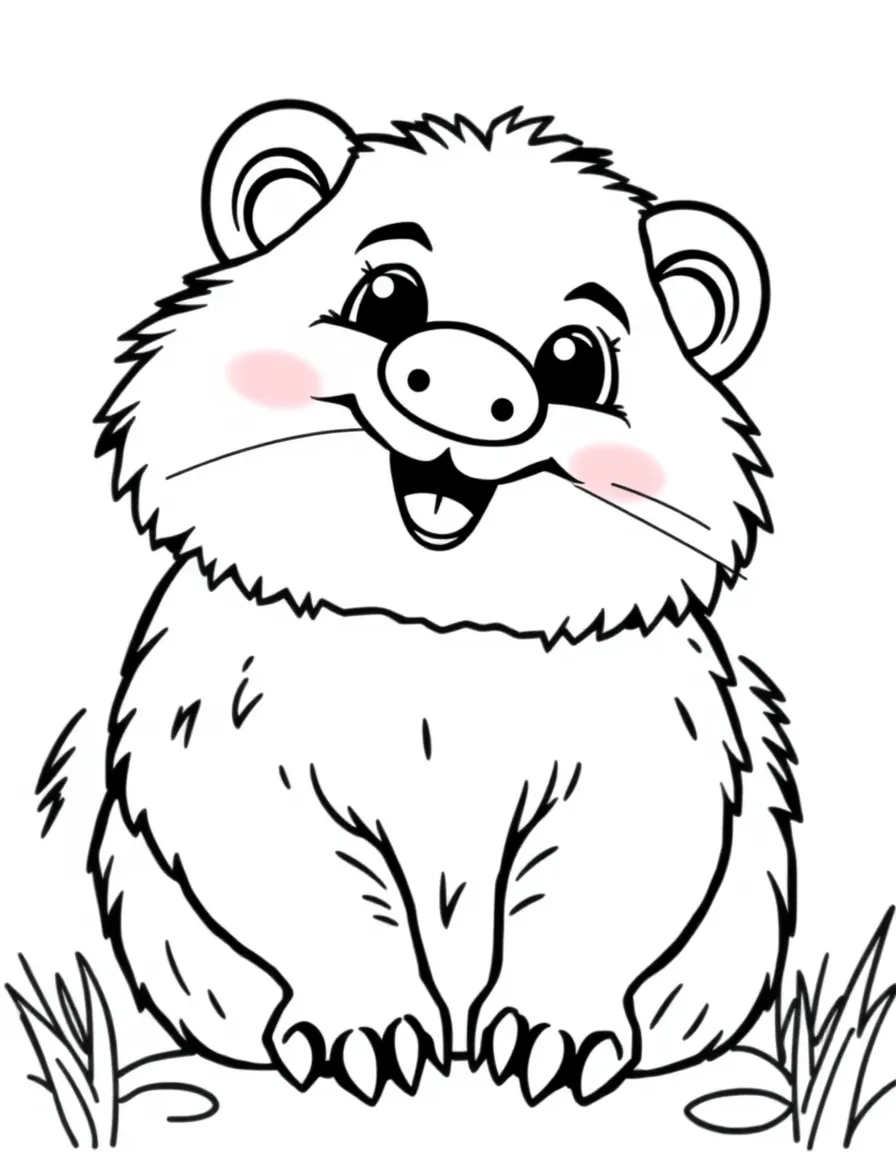 Cheerful cartoon wombat coloring page
