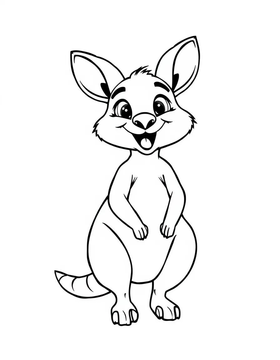 Cheerful cartoon wallaby coloring page