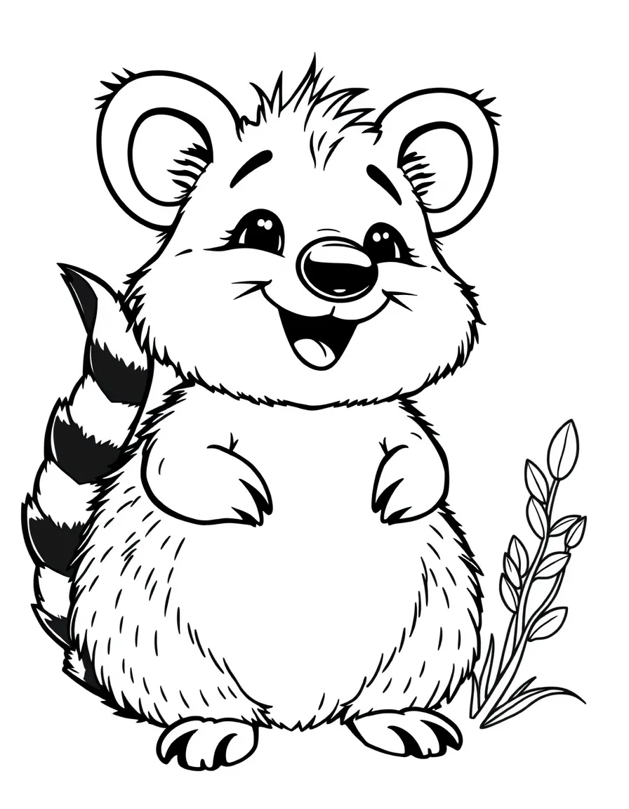 Cheerful cartoon quokka coloring page
