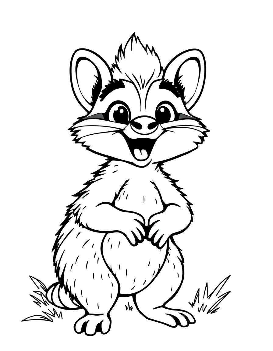 Cheerful cartoon bandicoot coloring page