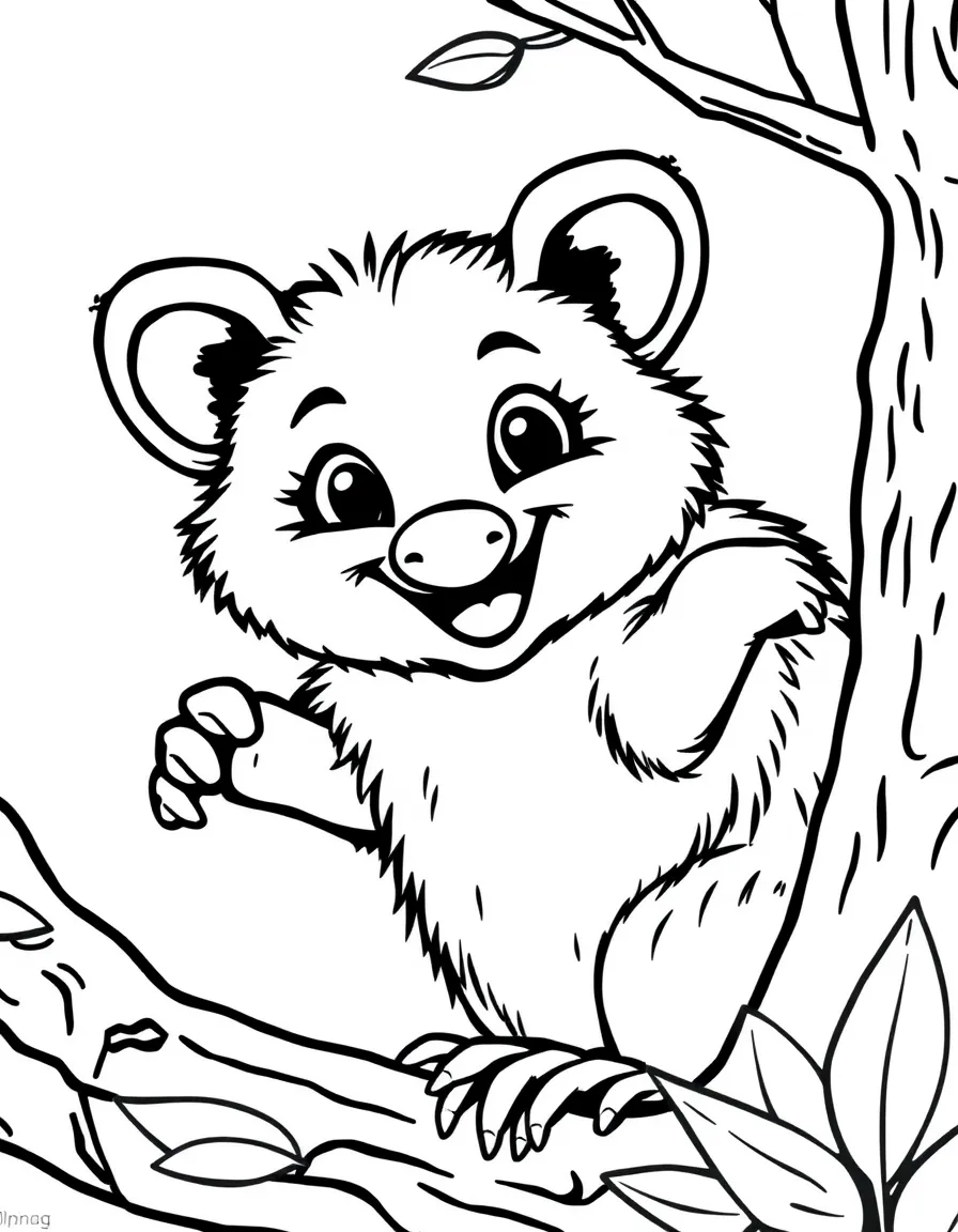 Cheerful cartoon possum coloring page