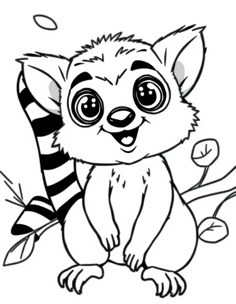 Cheerful cartoon lemur coloring page