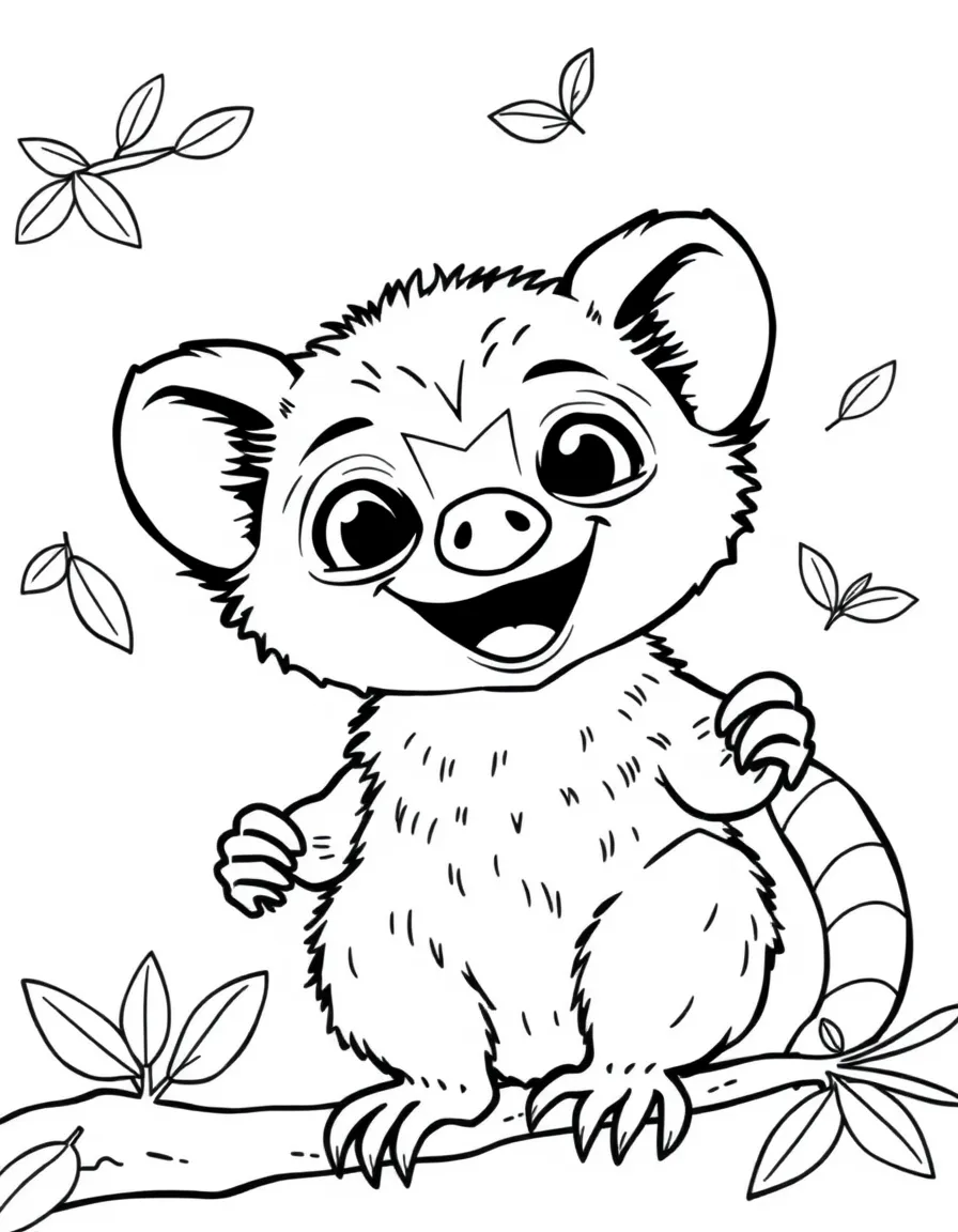Cheerful cartoon tarsier coloring page