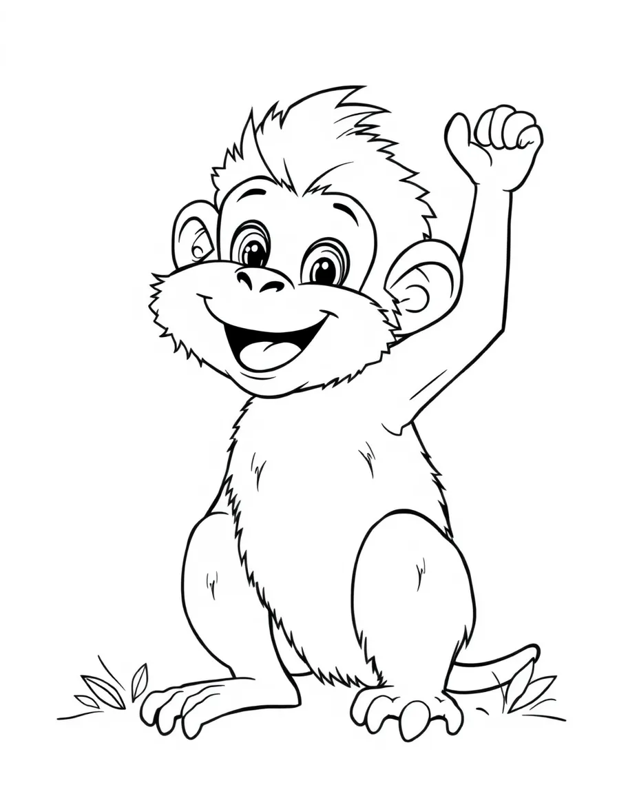 Cheerful cartoon macaque coloring page