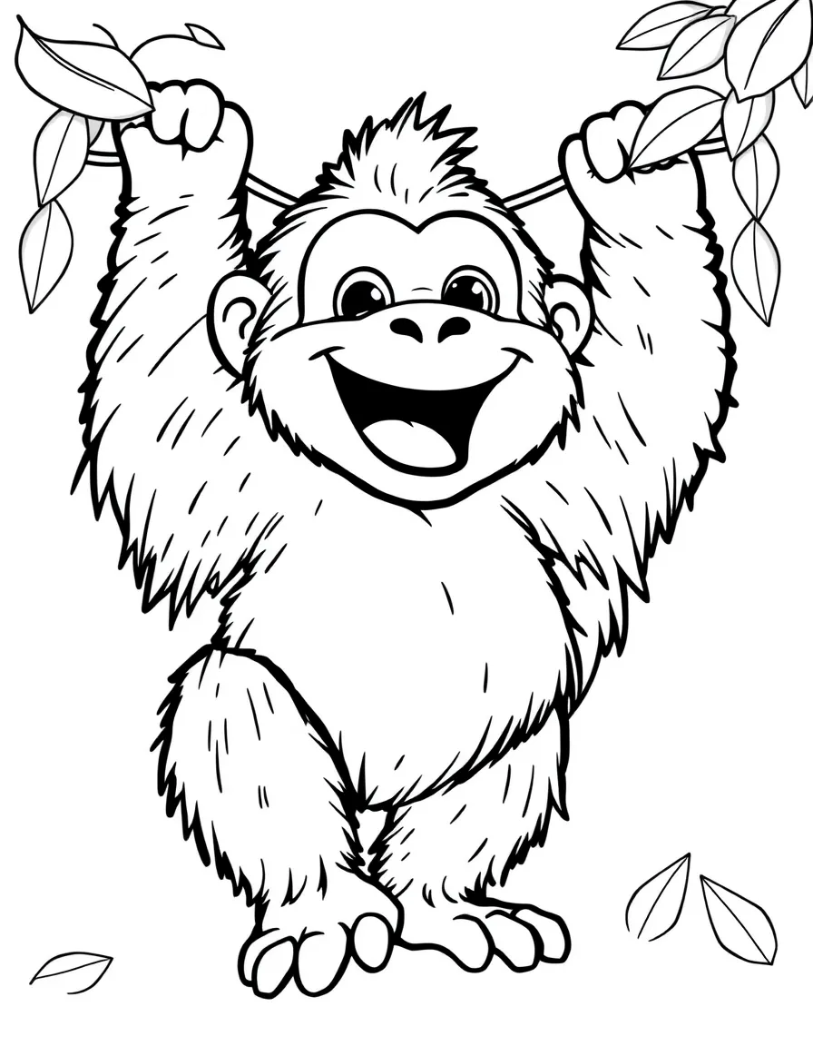 Cheerful cartoon orangutan coloring page