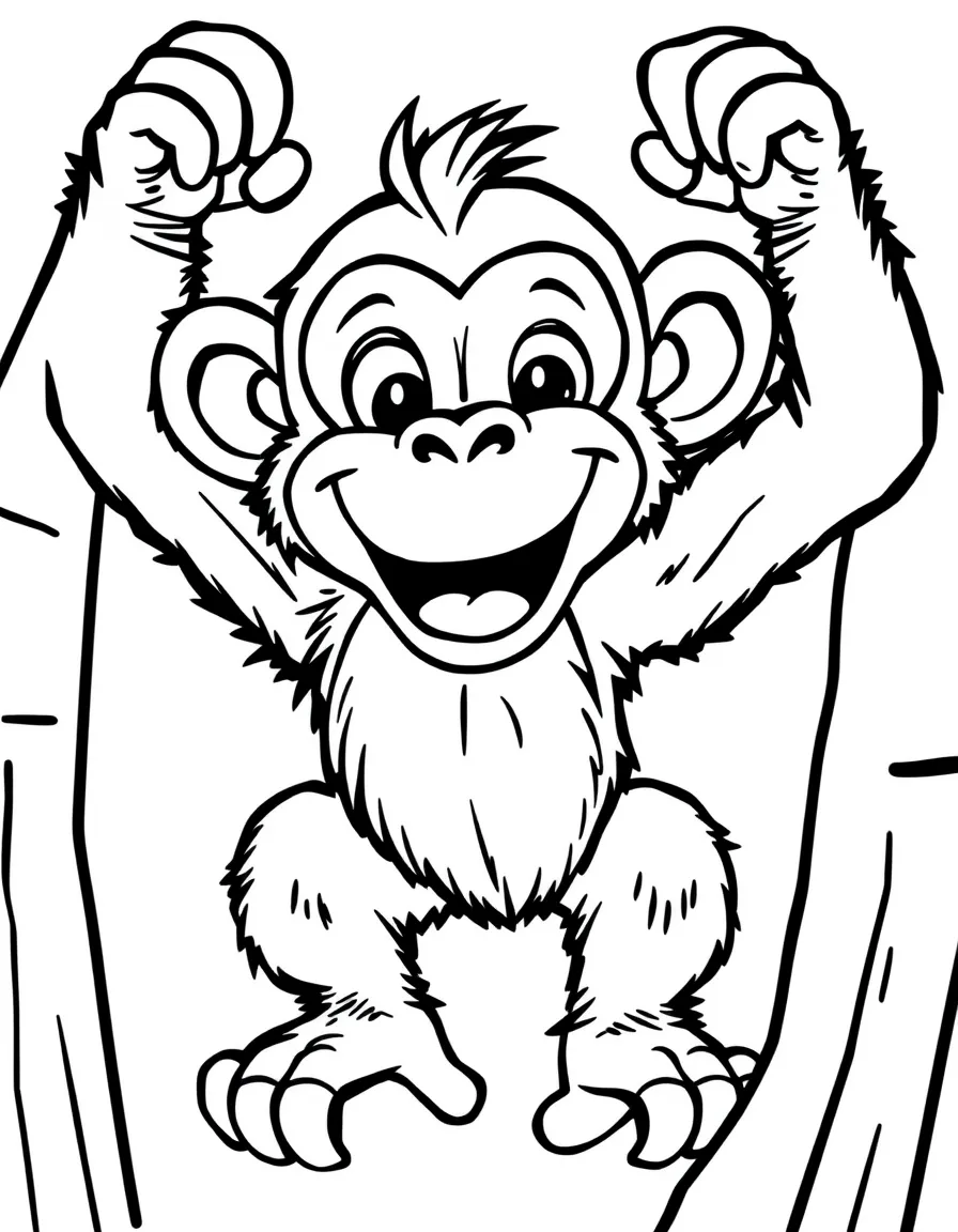 Cheerful cartoon chimpanzee coloring page