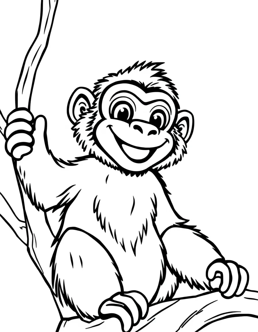 Cheerful cartoon bonobo coloring page