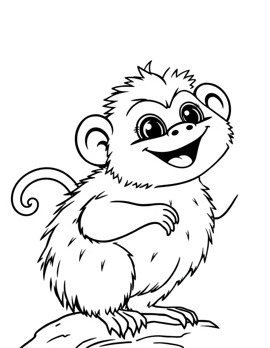Cheerful cartoon marmoset coloring page