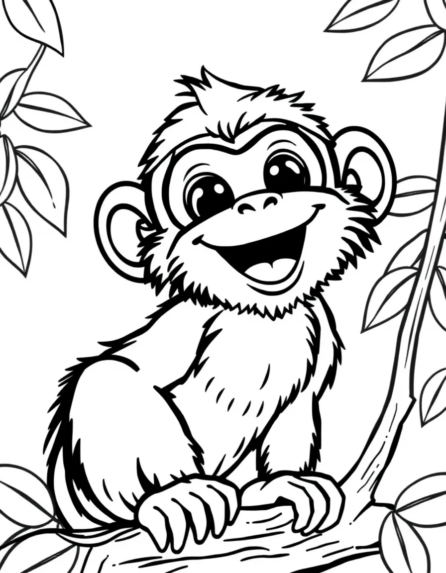 Cheerful cartoon capuchin coloring page