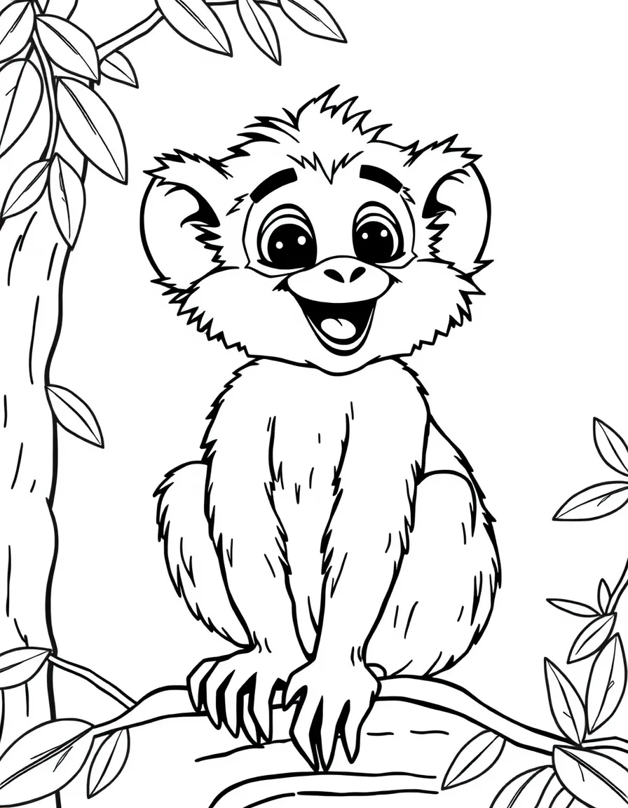 Cheerful cartoon langur coloring page