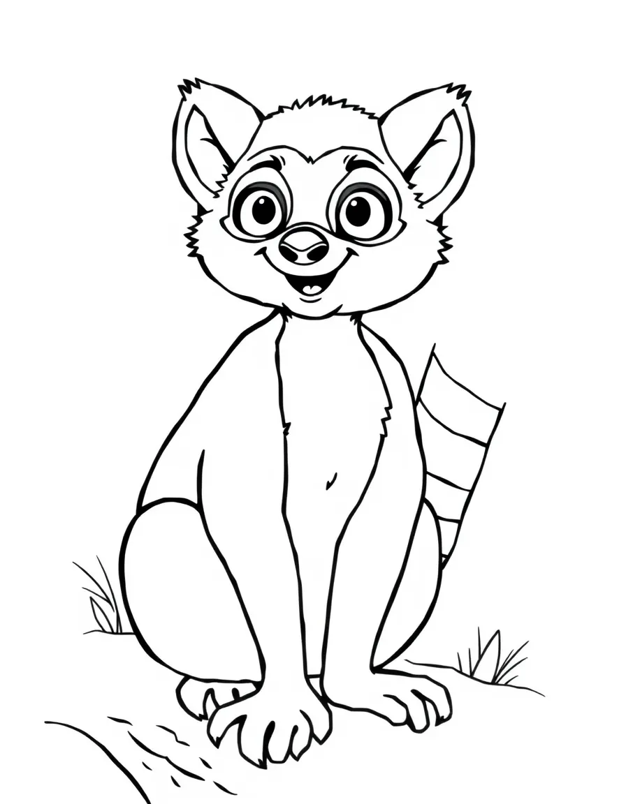 Cheerful cartoon ring-tailed lemur coloring page