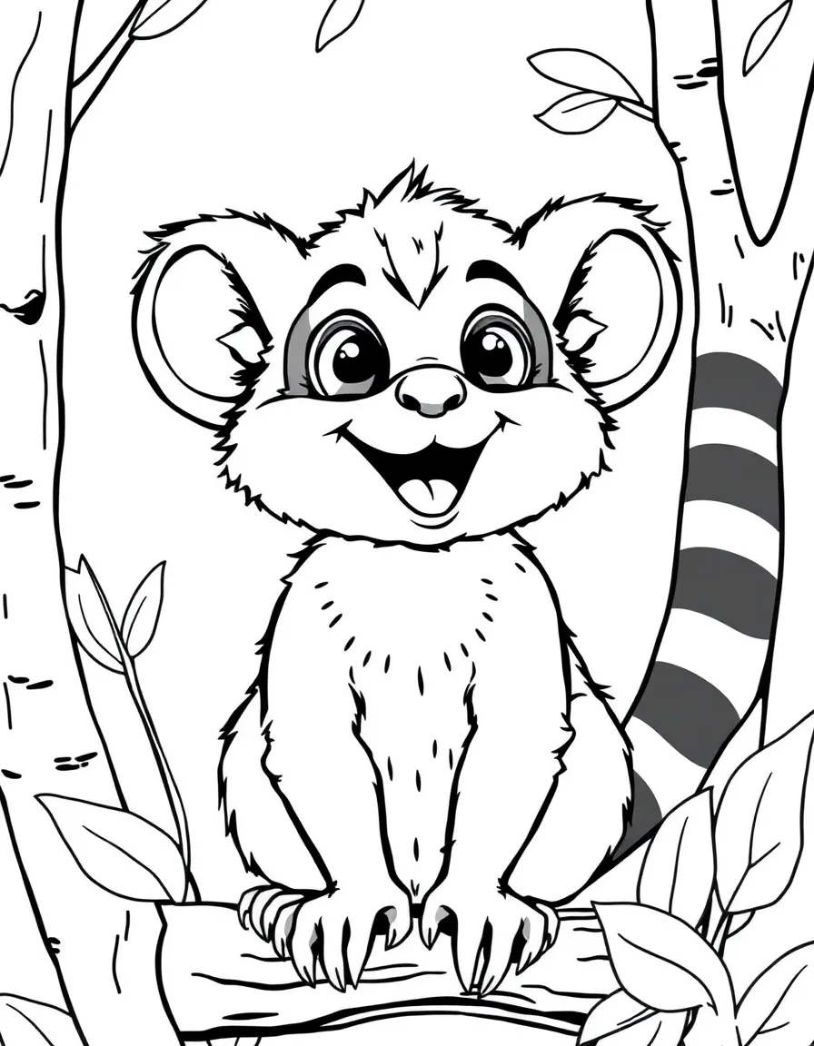Cheerful cartoon mouse lemur coloring page