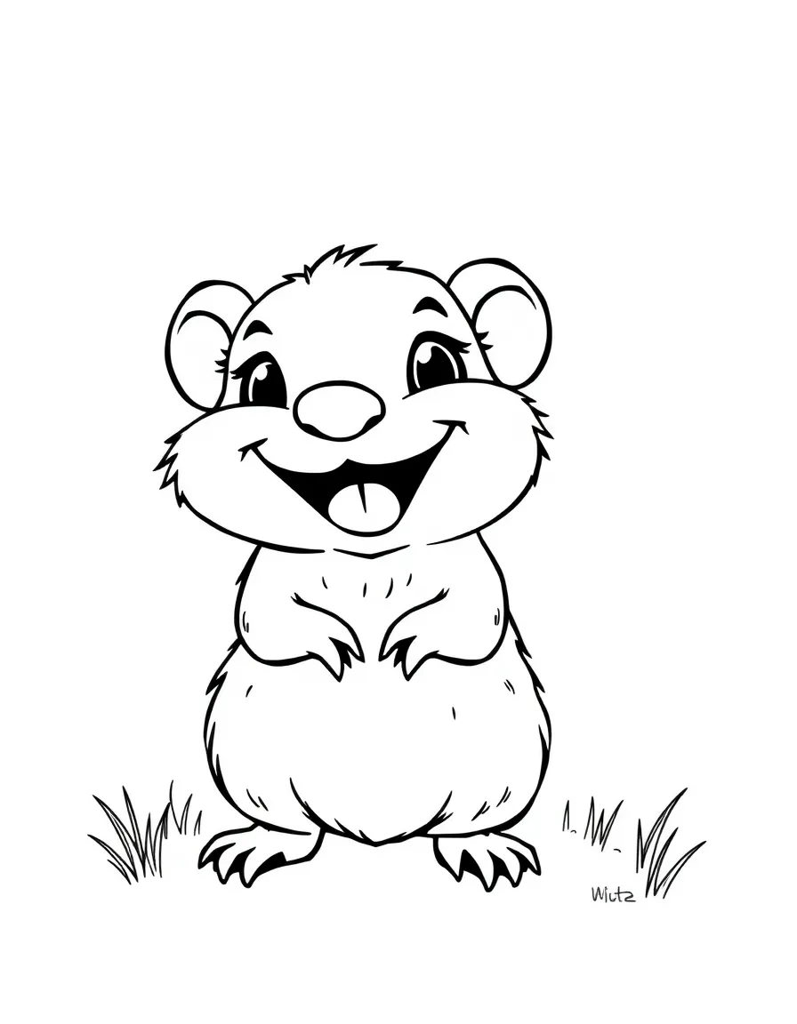 Cheerful cartoon shrew coloring page