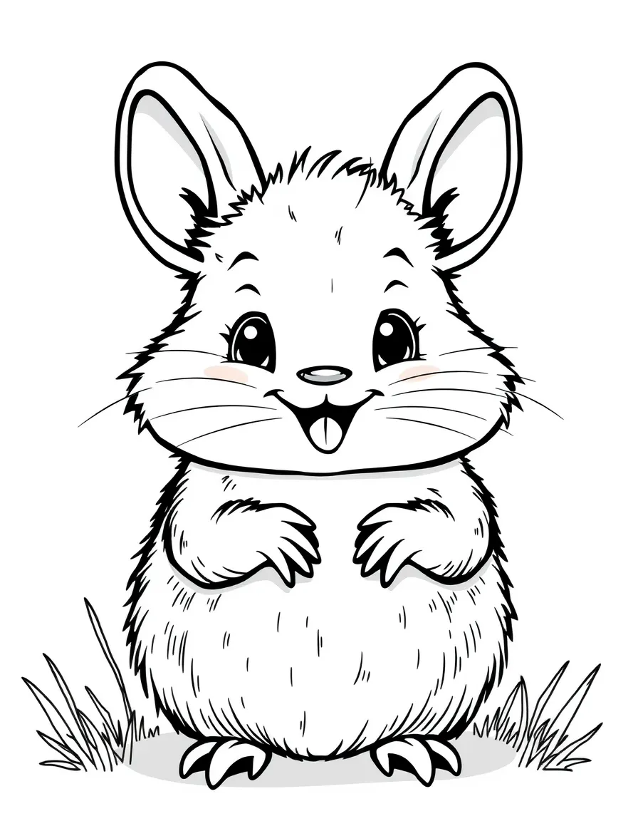Cheerful cartoon vole coloring page