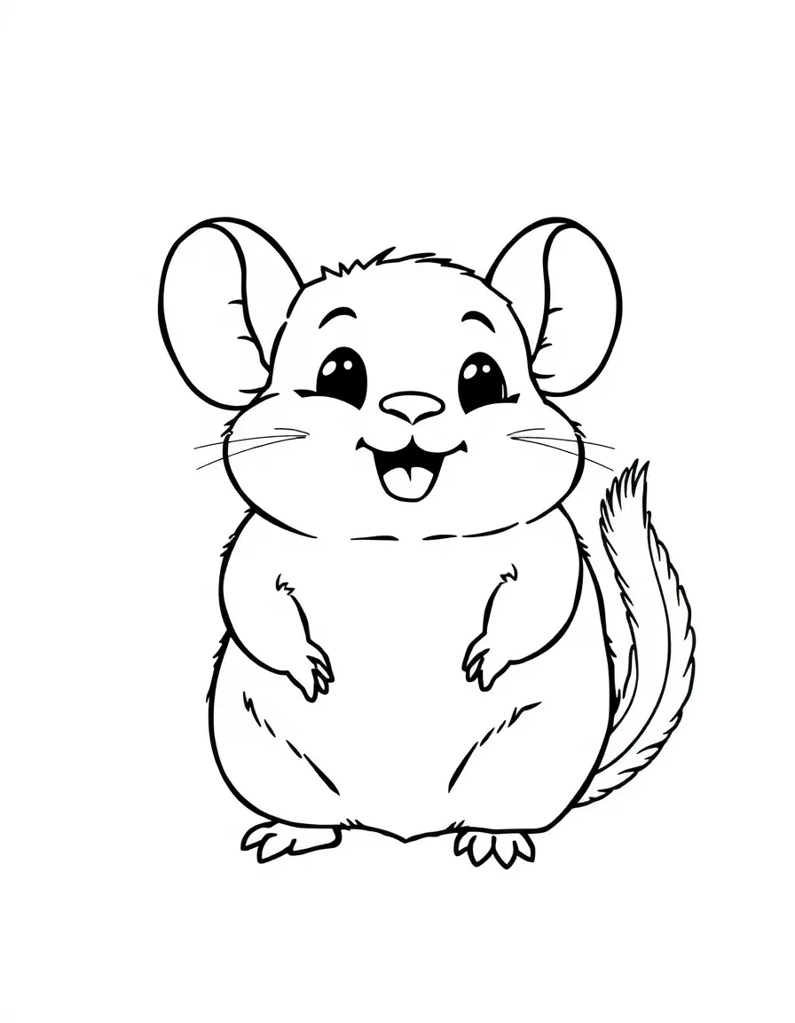 Cheerful cartoon chinchilla coloring page