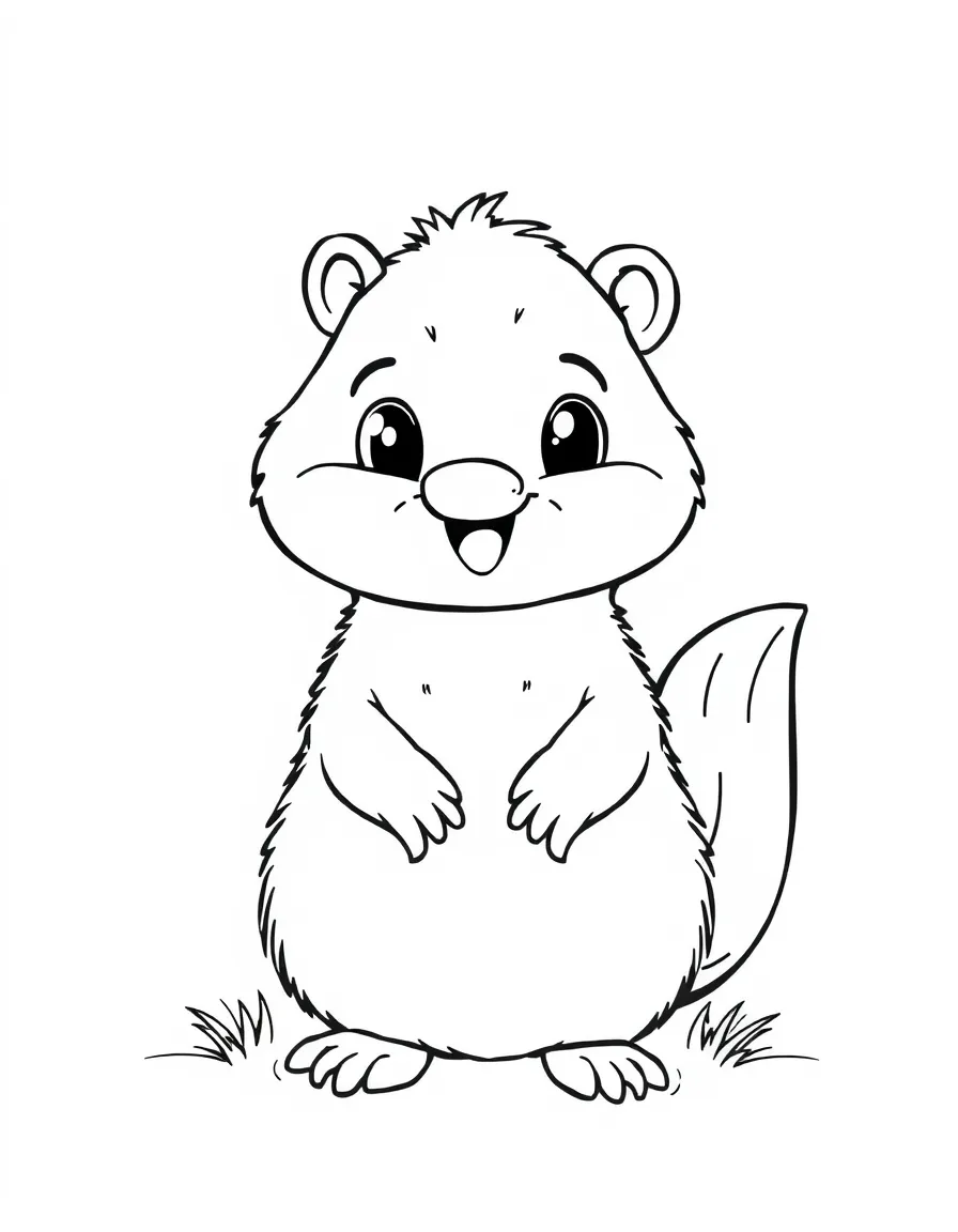Cheerful cartoon nutria coloring page