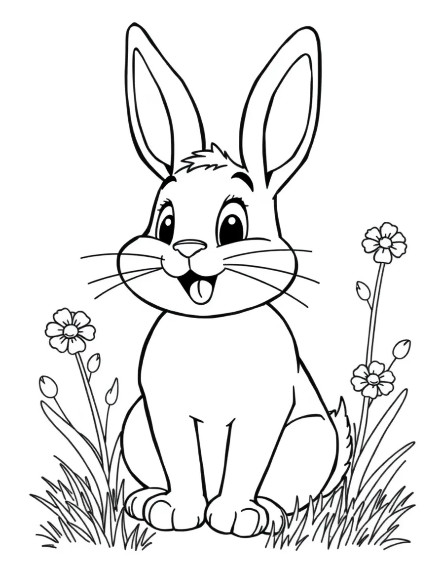 Cheerful cartoon cottontail coloring page