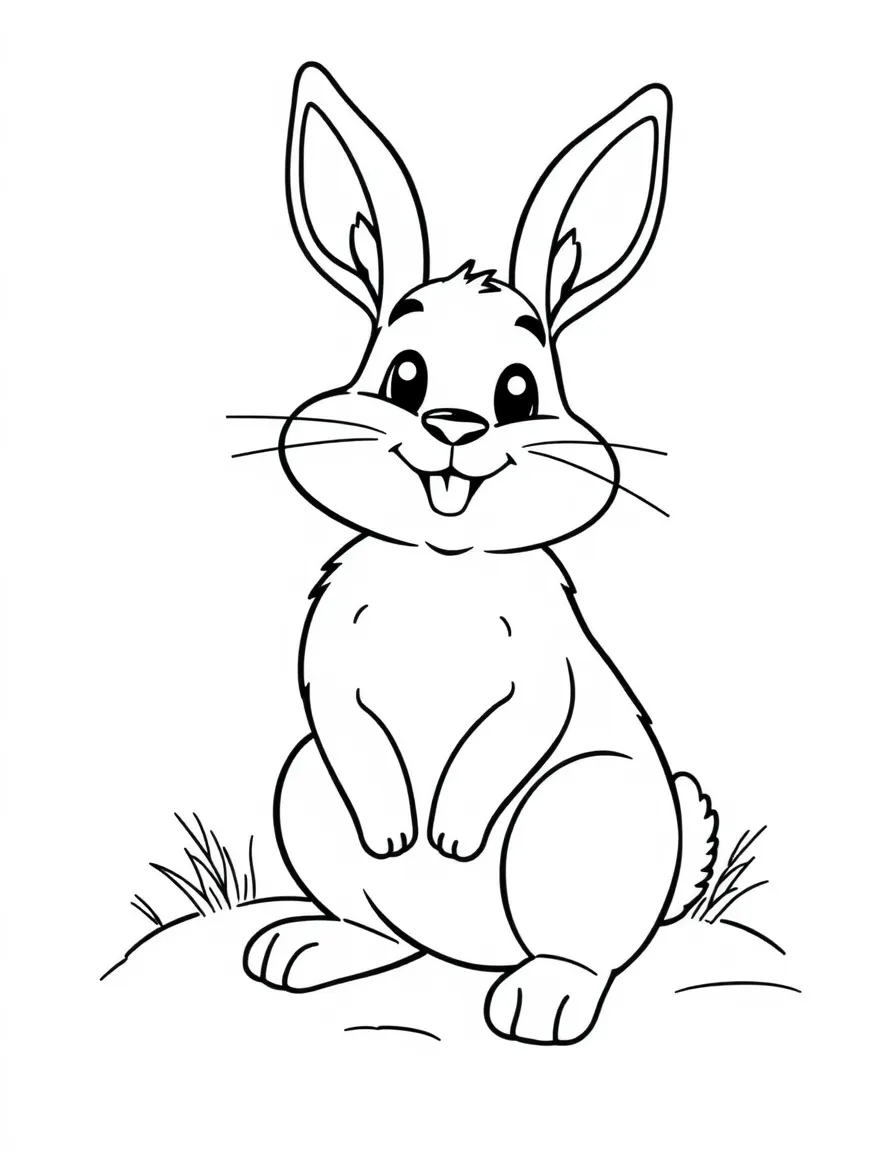 Cheerful cartoon snowshoe hare coloring page