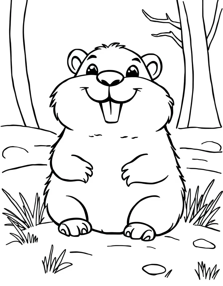 Cheerful cartoon groundhog coloring page