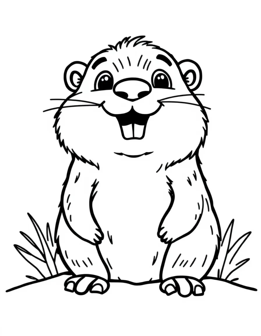 Cheerful cartoon marmot coloring page