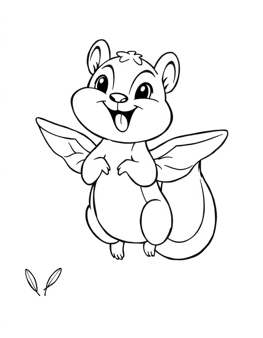 Cheerful cartoon flying squirrel coloring page