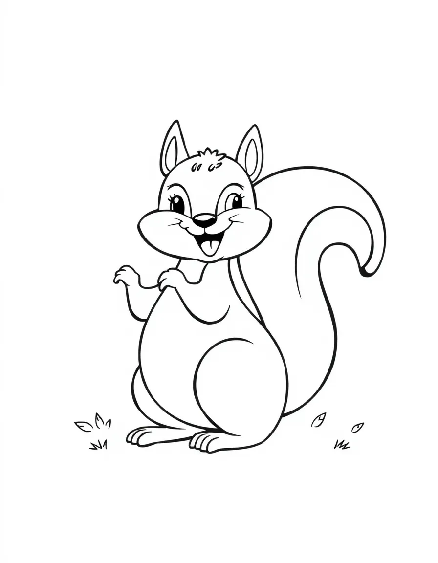 Cheerful cartoon red squirrel coloring page