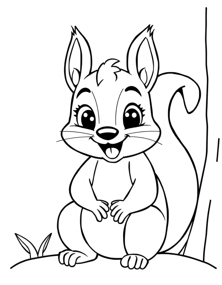 Cheerful cartoon gray squirrel coloring page
