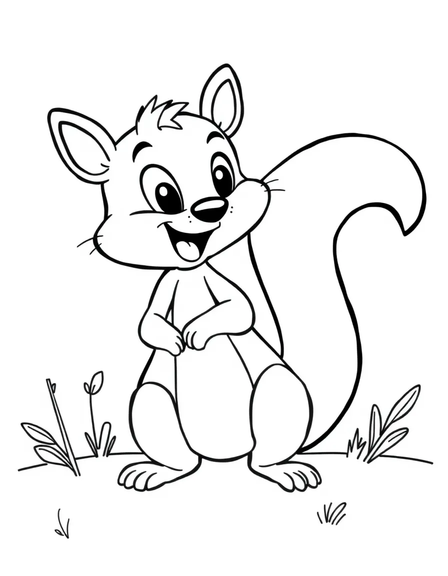 Cheerful cartoon black squirrel coloring page