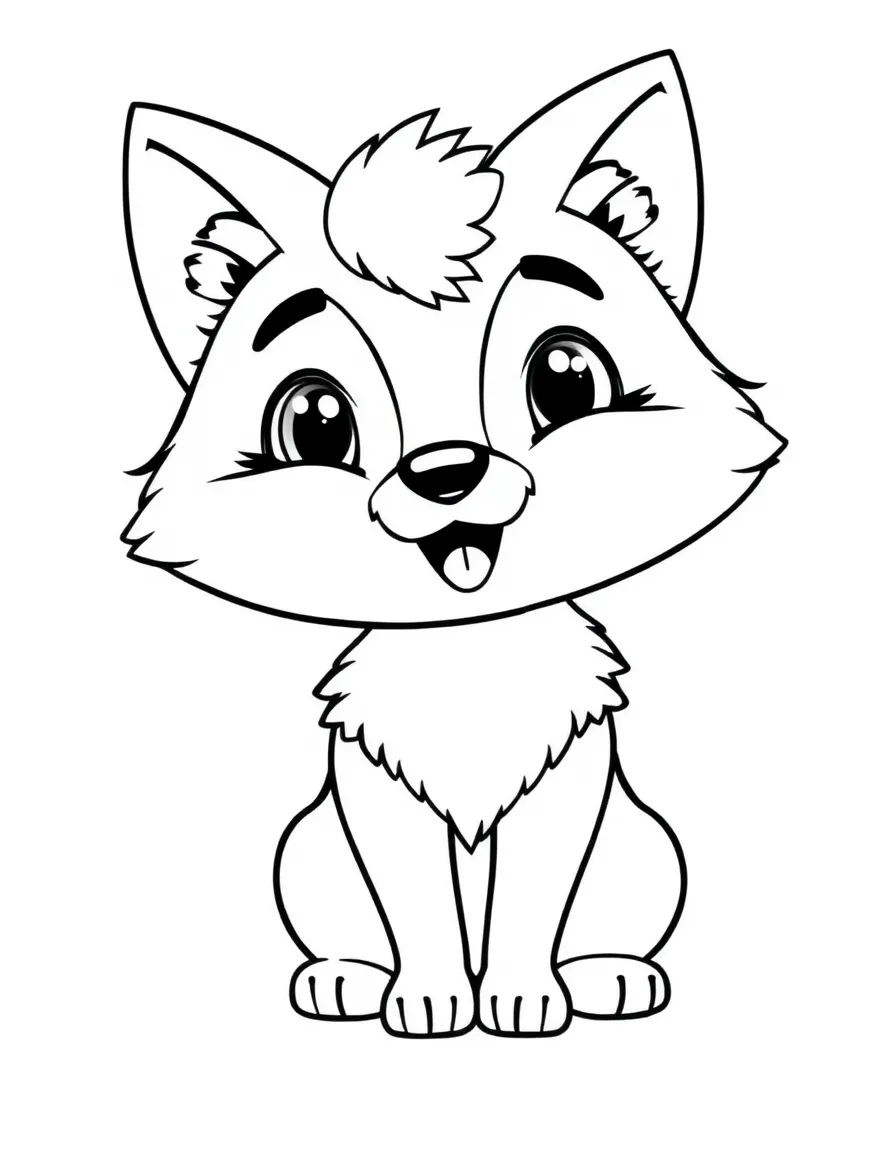Cheerful cartoon arctic fox coloring page