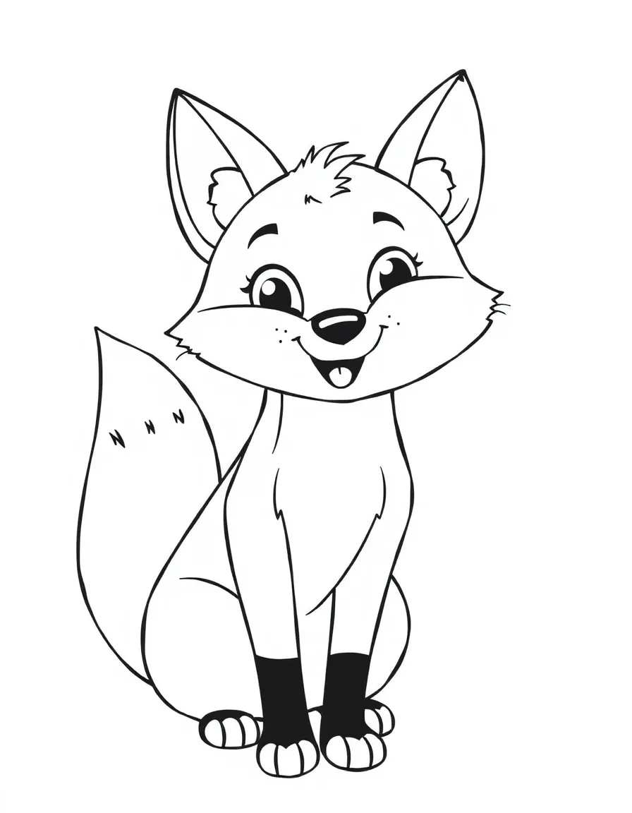 Cheerful cartoon red fox coloring page