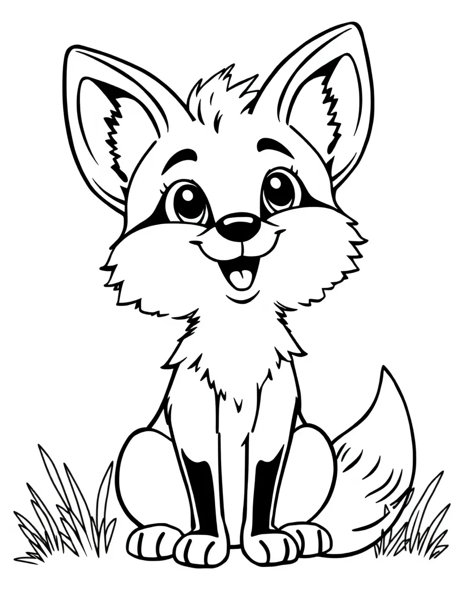 Cheerful cartoon fennec fox coloring page