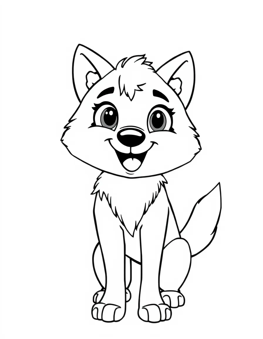 Cheerful cartoon gray wolf coloring page