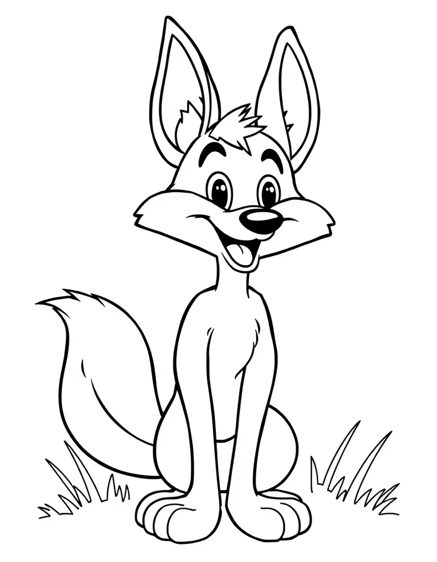 Cheerful cartoon coyote coloring page