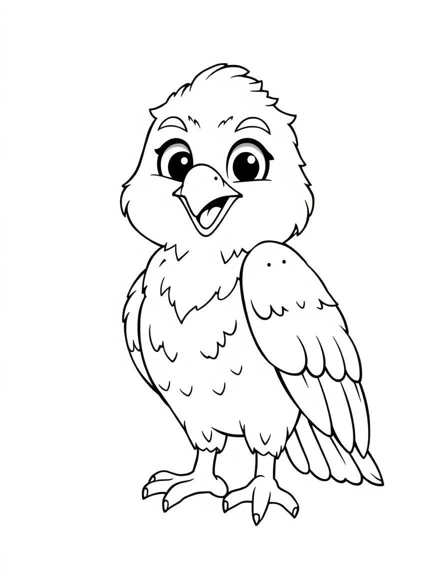 Cheerful cartoon hawk coloring page