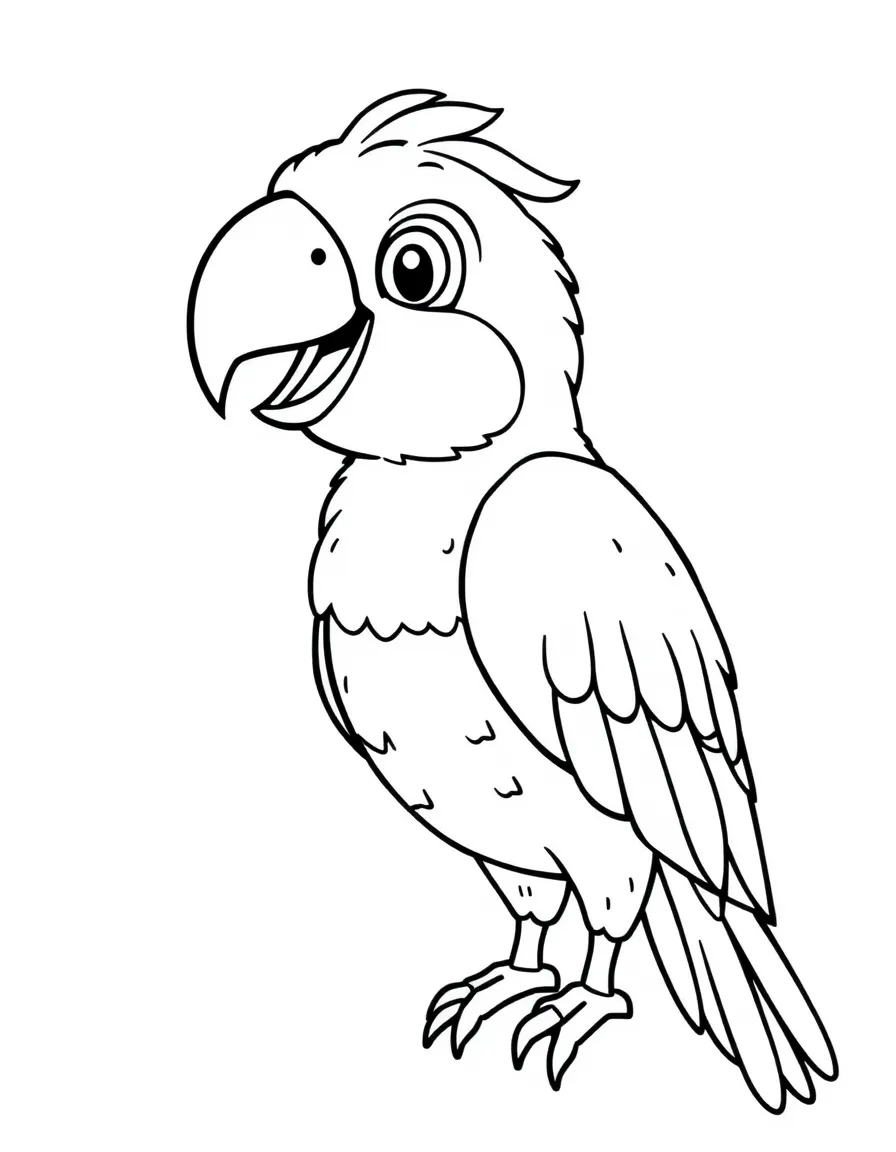 Cheerful cartoon parrot coloring page