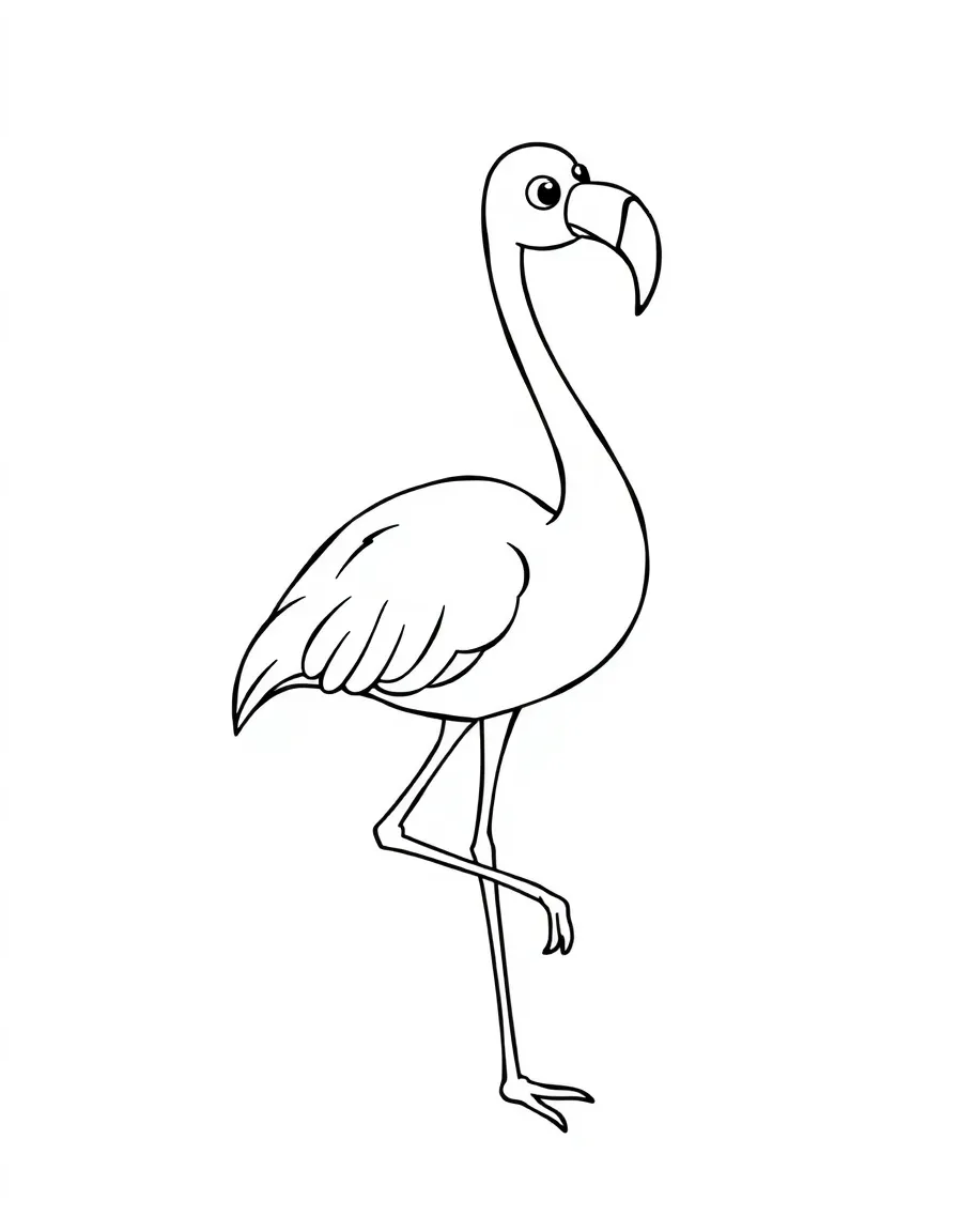 Cheerful cartoon flamingo coloring page