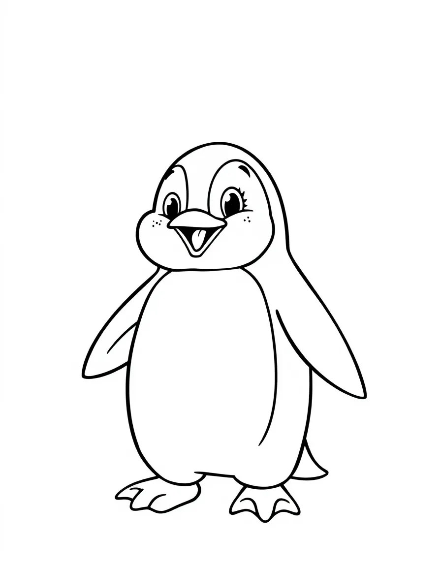 Cheerful cartoon penguin coloring page