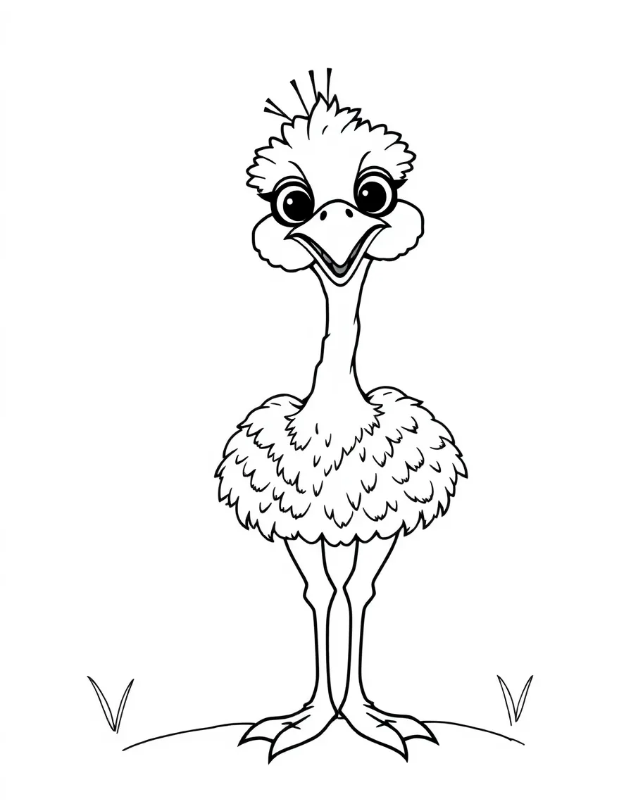 Cheerful cartoon emu coloring page
