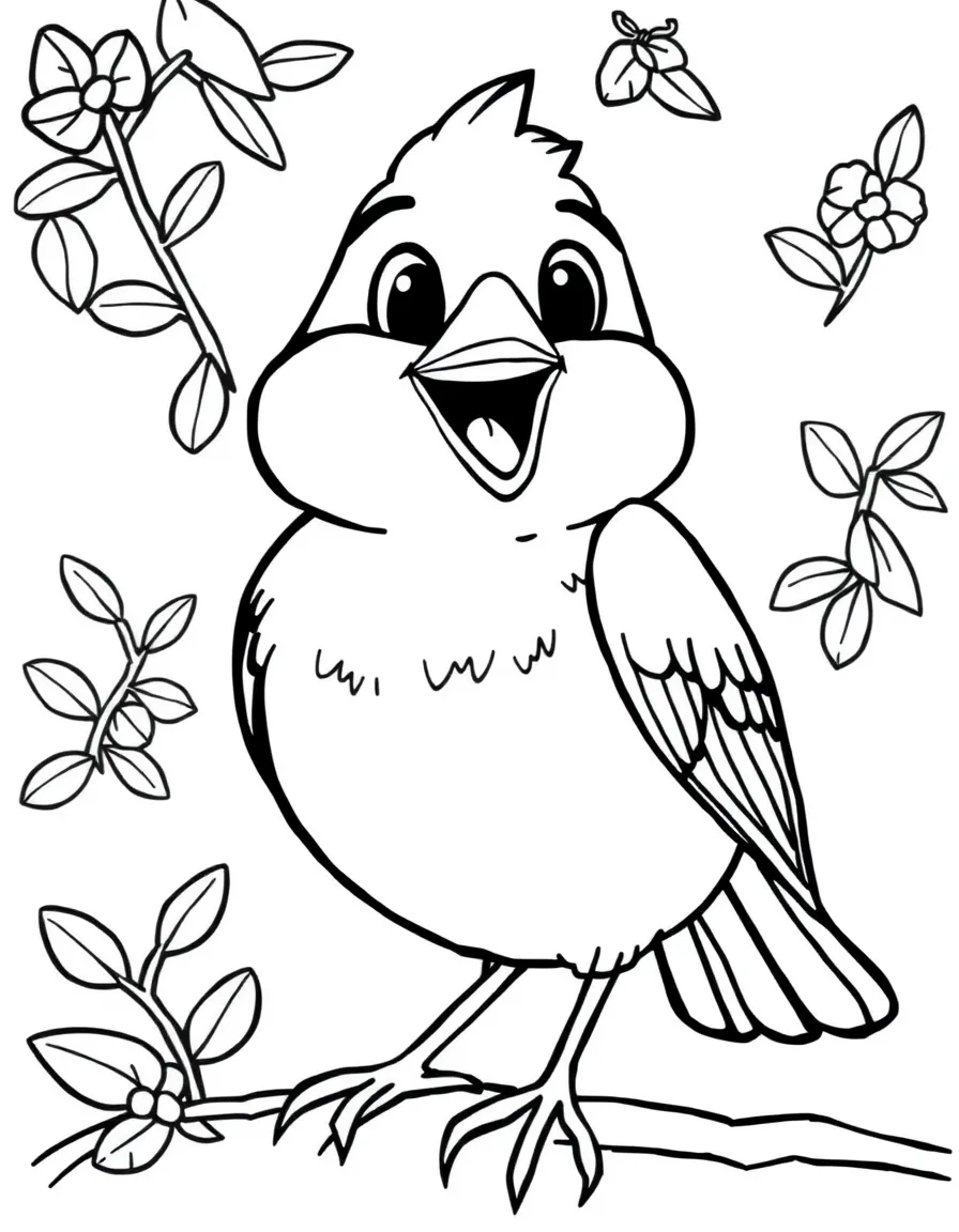 Cheerful cartoon sparrow coloring page