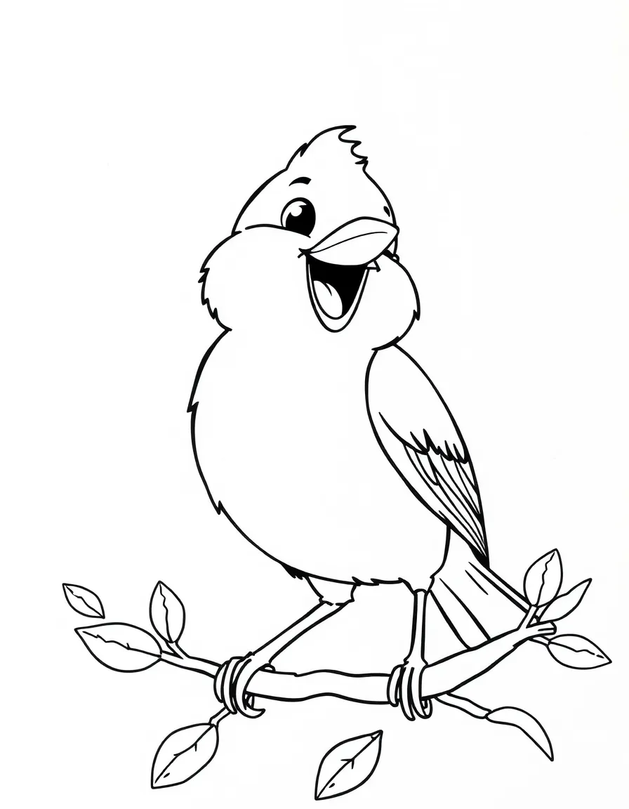 Cheerful cartoon finch coloring page
