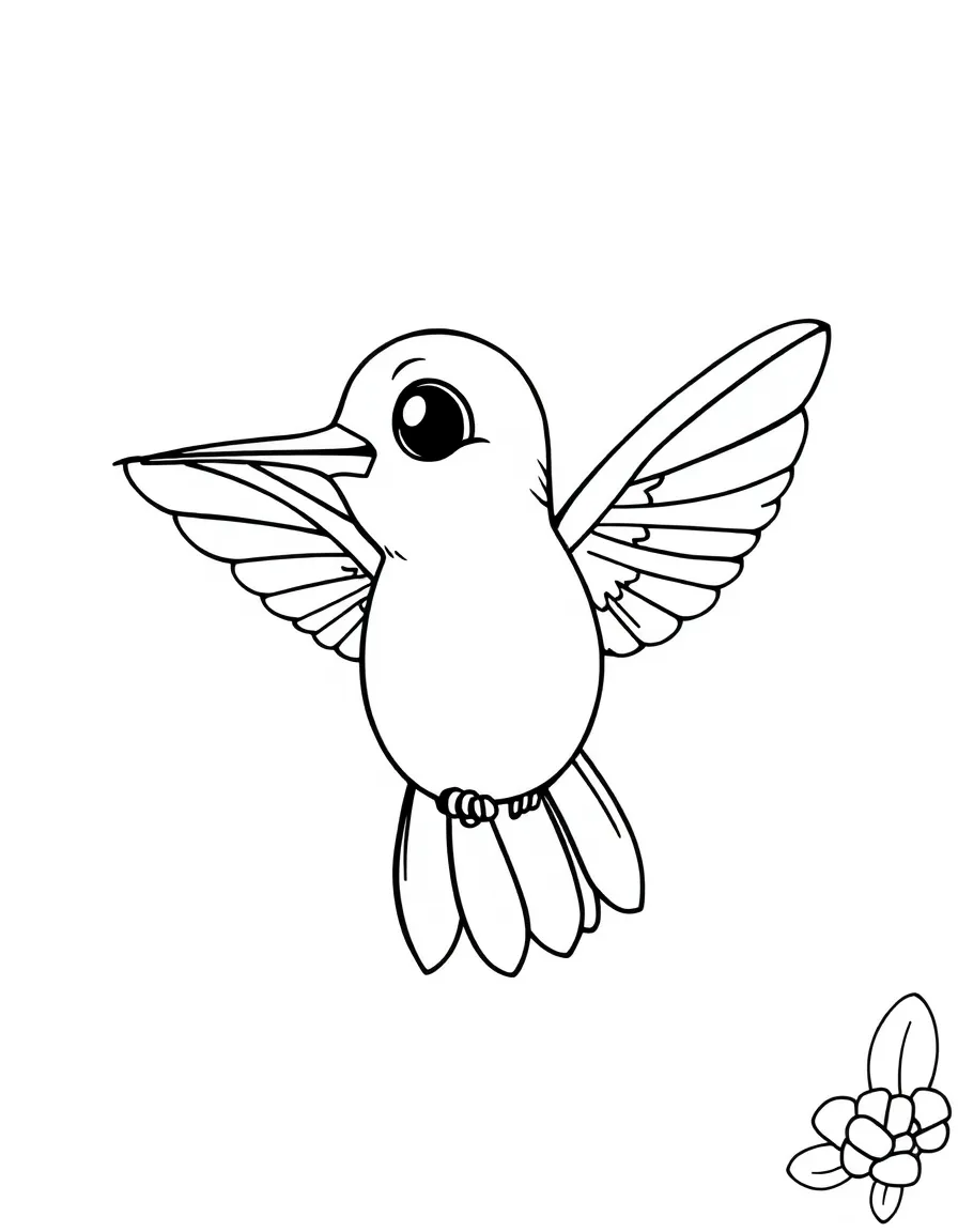 Cheerful cartoon hummingbird coloring page